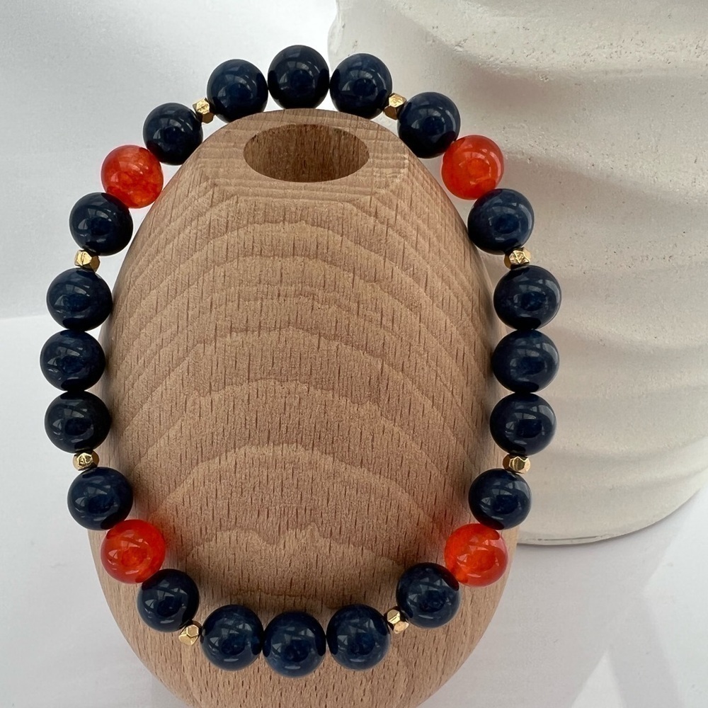 Stretch Beaded Gemstone Bracelet Blue & Orange